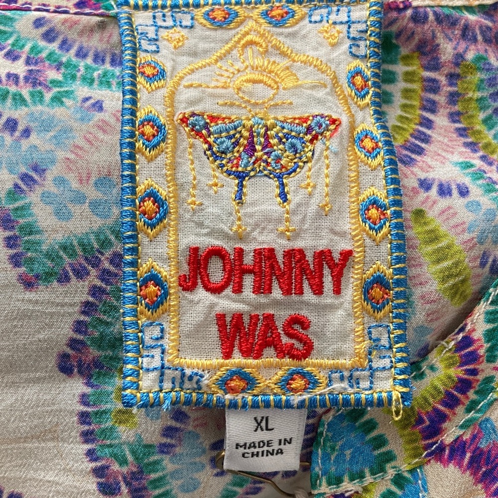 Johnny Was XL Noellie 100% silk Multicolor Paisley Blouse Long Sleeves - Picture 12 of 14